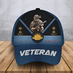 Personalized Australian Army Veteran Rank Gold This We'll Defend Proundly Served Cap 3D Printed AHVA241936