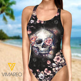 SKULL WITH BEAUTIFUL FLOWER SWIMSUIT FOR SUMMER