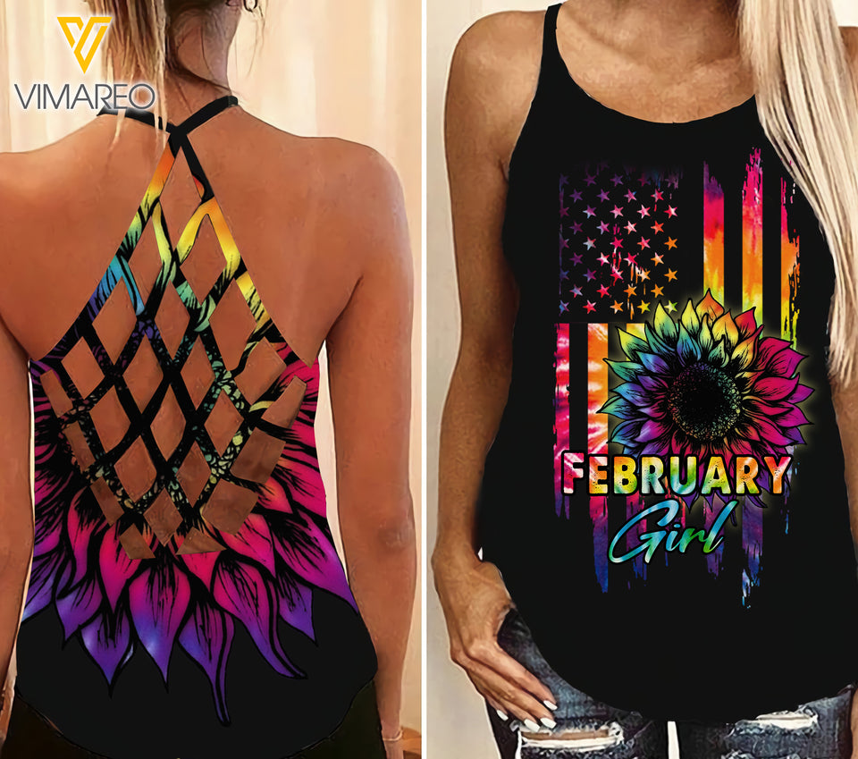 February Girl Criss-Cross Open Back Camisole Tank Top Legging HFJEY2