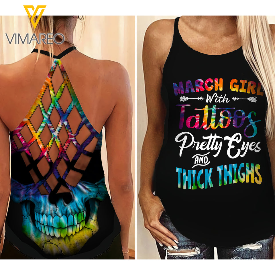 March Girl Criss-Cross Open Back Camisole Tank Top Legging TDTPT