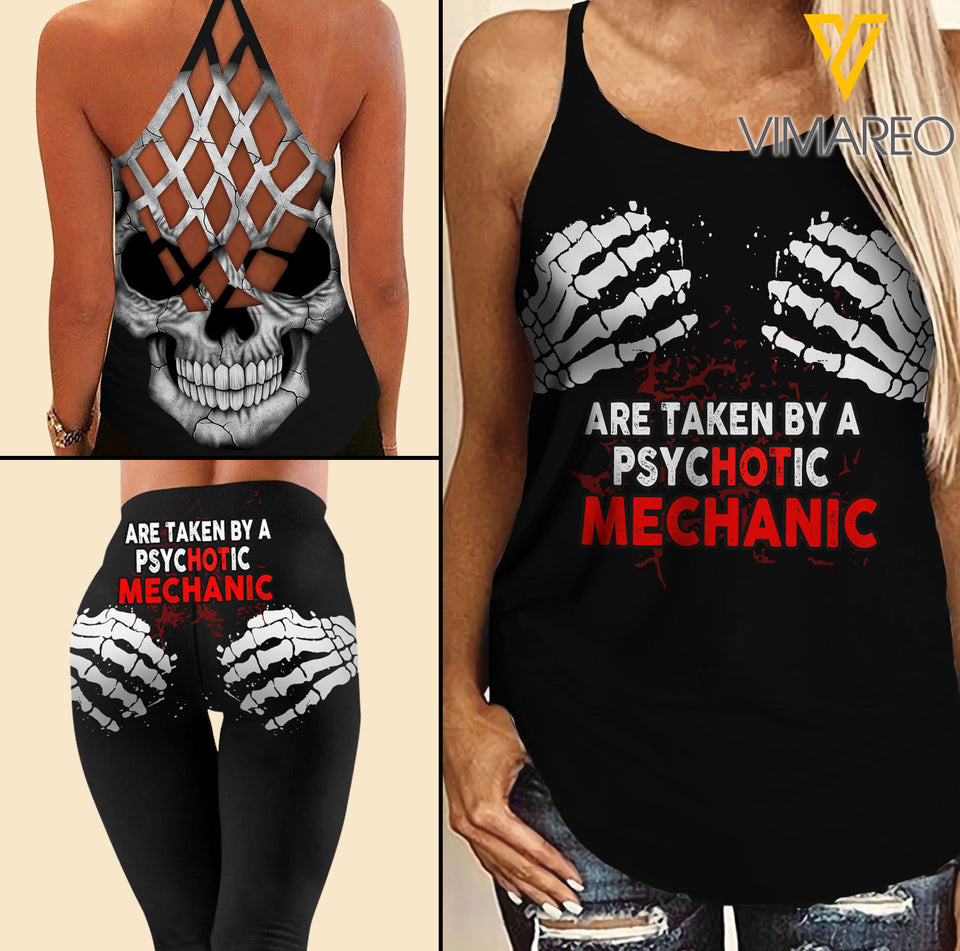 TAKEN HOT MECHANIC Criss-Cross Open Back Camisole Tank Top Legging TMT SKULL