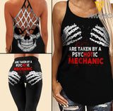 TAKEN HOT MECHANIC Criss-Cross Open Back Camisole Tank Top Legging TMT SKULL