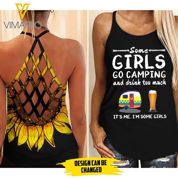 CUSTOMIZED CAMPING AND DRINK GIRL CRISS CROSS TANK TNLN