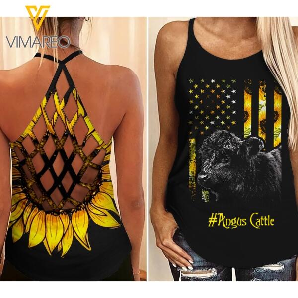 PERSONALIZED ANGUS CATTLE CRISS-CROSS OPEN BACK CAMISOLE TANK TOP JUE-LN30