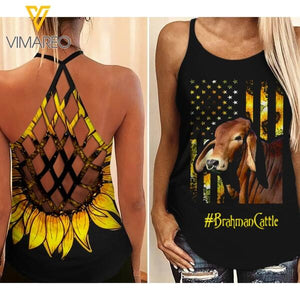 PERSONALIZED BRAHMAN CATTLE CRISS-CROSS OPEN BACK CAMISOLE TANK TOP JUE-LN30