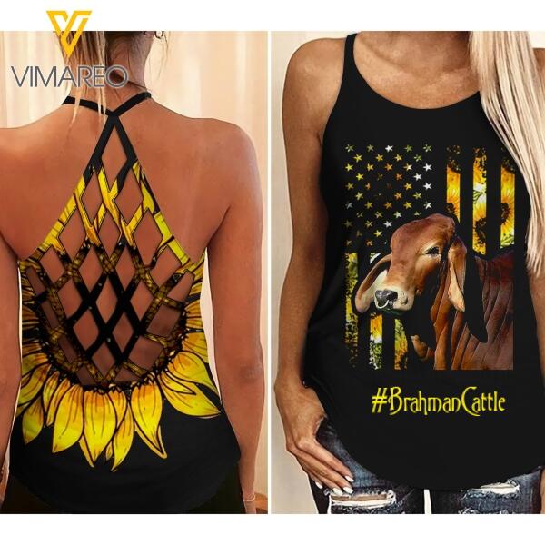 PERSONALIZED BRAHMAN CATTLE CRISS-CROSS OPEN BACK CAMISOLE TANK TOP JUE-LN30