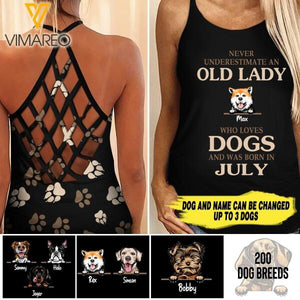 Never underestimate an old lady who love dogs personalized CRISS-CROSS OPEN BACK CAMISOLE TANK TOP 7