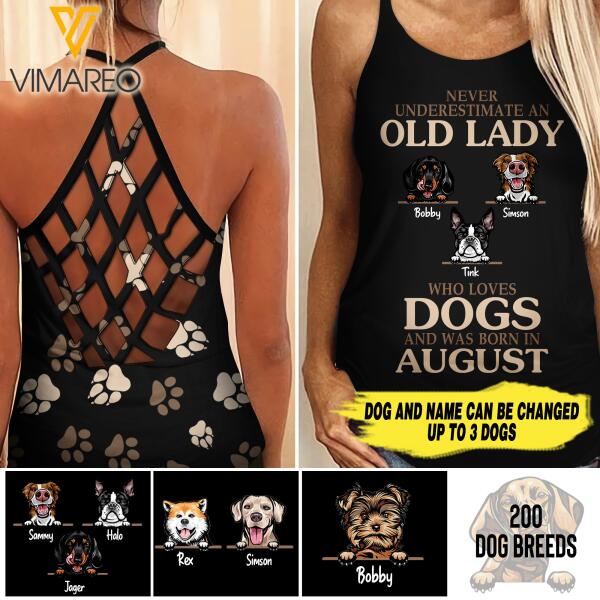 Never underestimate an old lady who love dogs personalized CRISS-CROSS OPEN BACK CAMISOLE TANK TOP 8