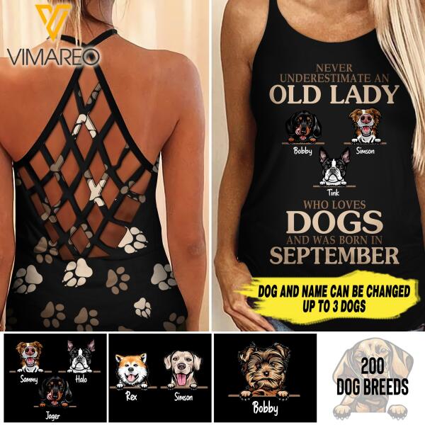 Never underestimate an old lady who love dogs personalized CRISS-CROSS OPEN BACK CAMISOLE TANK TOP 9