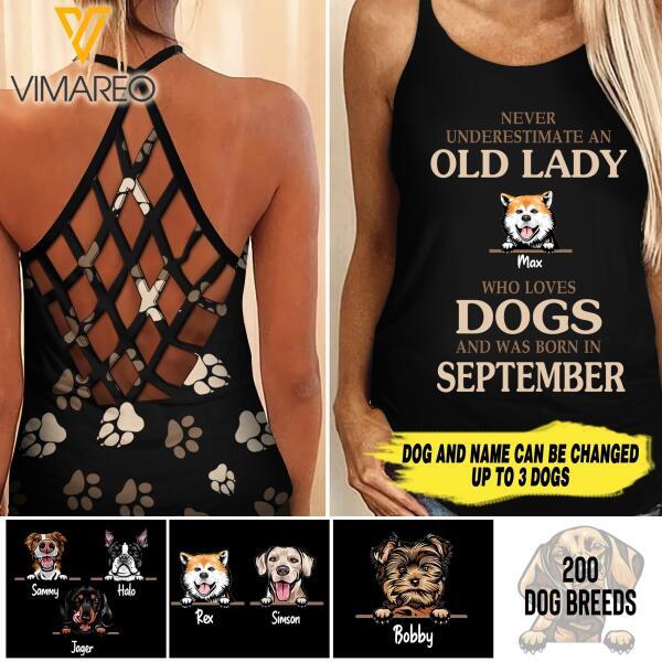 Never underestimate an old lady who love dogs personalized CRISS-CROSS OPEN BACK CAMISOLE TANK TOP 9