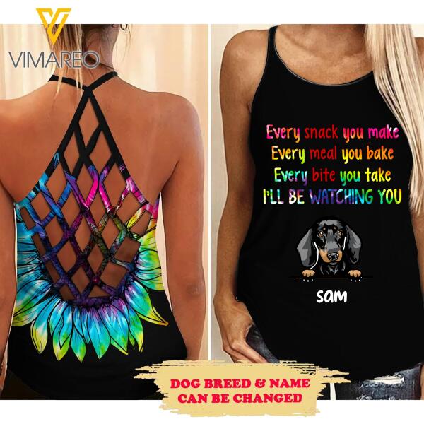 DOG PERSONALIZED CRISS-CROSS OPEN BACK CAMISOLE TANK TOP 3D PRINTED