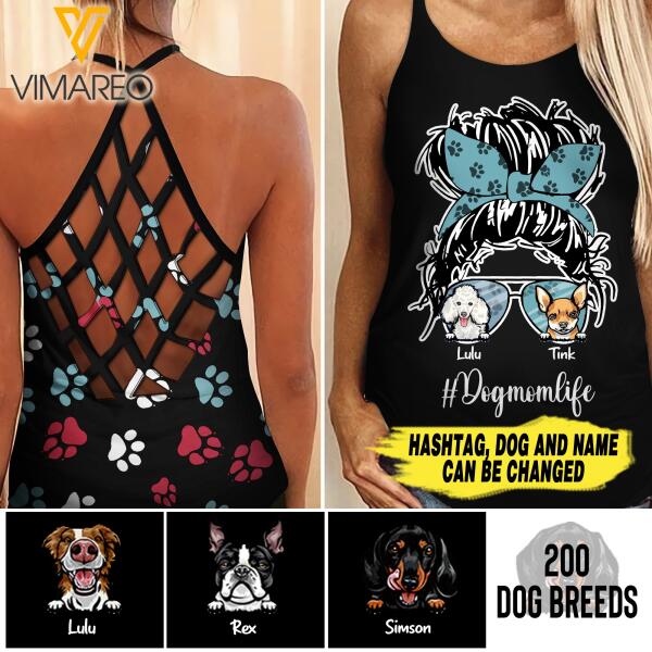 Dogmom life personalized CRISS-CROSS OPEN BACK CAMISOLE TANK TOP