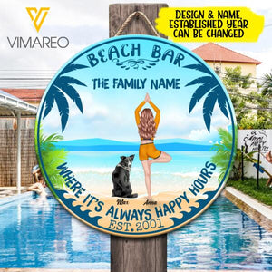 CUSTOMIZED YOGA DOG MOM BEACH BAR WOODEN WELCOME DOOR SIGN