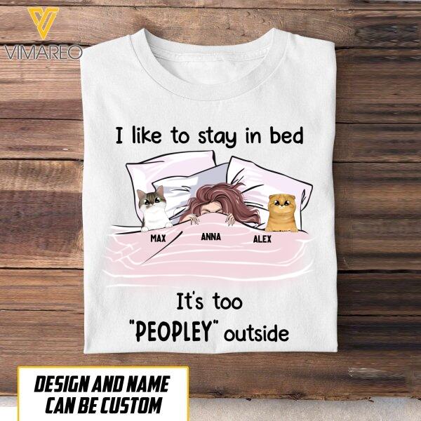 PERSONALIZED GIRL STAY IN BED WITH CAT TSHIRT