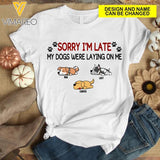 PERSONALIZED DOG LAYING ON ME TSHIRT PRINTED