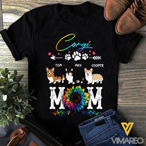 PERSONALIZED CORGI MOM TIE DYE SUNFLOWER BLACK TSHIRT PRINTED TNTQ2807