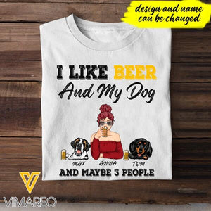PERSONALIZED GIRL LOVE BEER DOG AND MAY BE 3 PEOPLE TSHIRT TNDT2807