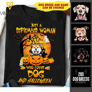 PERSONALIZED SEPTEMBER GIRL LOVES DOG HAPPY HALLOWEEN TSHIRT PRINTED NEY68A