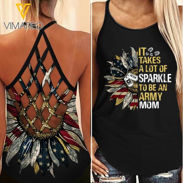 PERSONALIZED ARMY MOM SUNFLOWER CRISS CROSS TANK TNDT2008