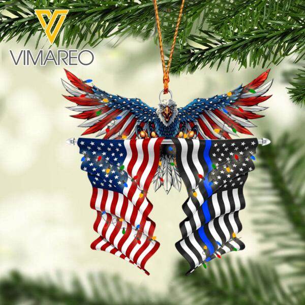 PERSONALIZED U.S THIN BLUE LINE HANGING ORNAMENT CHRISTMAS OCT-DT15