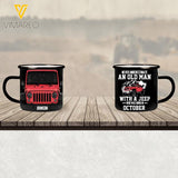 PERSONALIZED NEVER UNDERESTIMATE AN OLD MAN WITH A JEEP AND WAS BORN IN OCTOBER STEEL MUG 12OZ TNDT1910