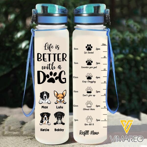PERSONALIZED LIFE IS BETTER WITH DOGS WATER TRACKER BOTTLE TNDT0611