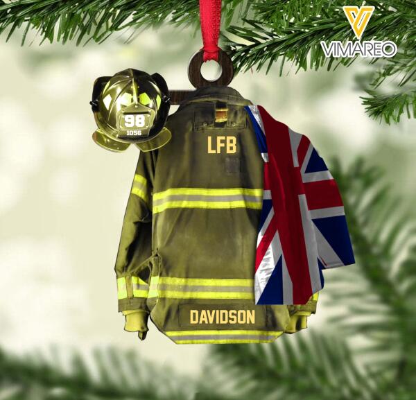 PERSONALIZED British Fire Department HANGING ORNAMENT CHRISTMAS NOV-MA10