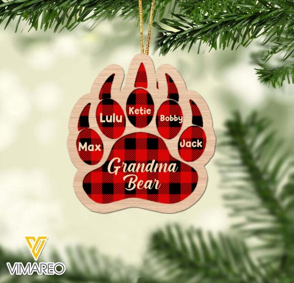 PERSONALIZED BEAR WITH KIDS HANGING ORNAMENT CHRISTMAS PRINTED QTTN1711