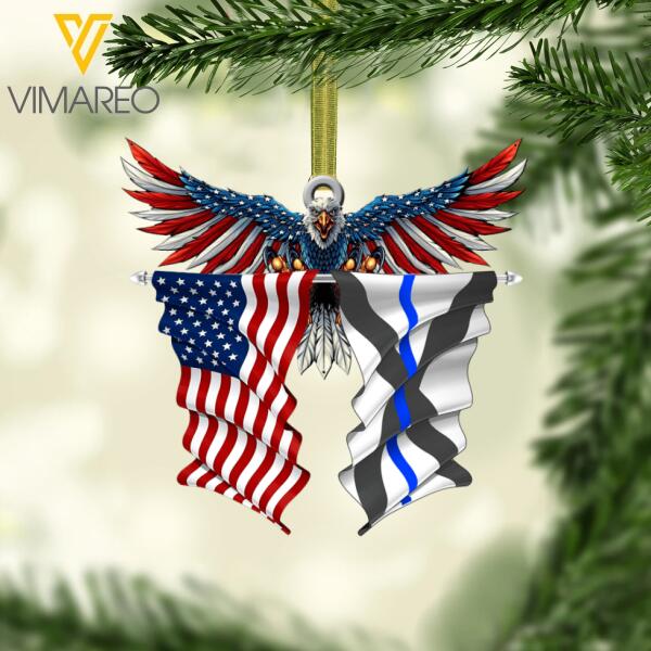 PERSONALIZED THIN BLUE LINE HANGING ORNAMENT CHRISTMAS PRINTED NOV-DT17