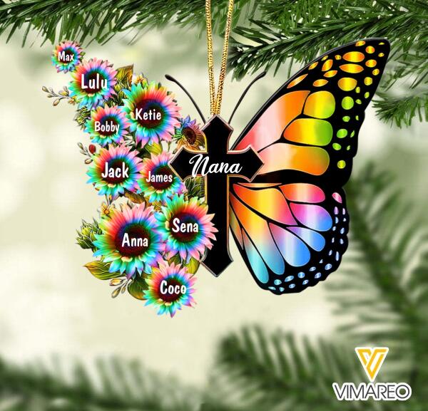 PERSONALIZED TITLE WITH KIDS SUNFLOWER HANGING ORNAMENT CHRISTMAS QTMA1911