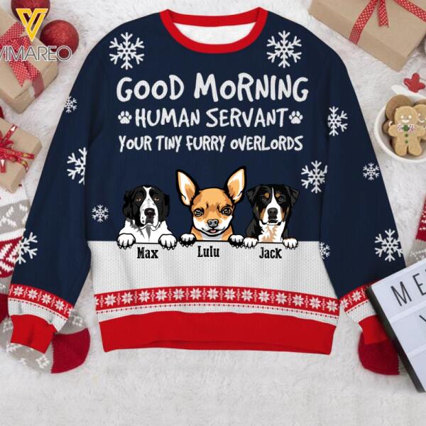 PERSONALIZED DOG GOOD MORNING HUMAN SERVANT CHRISTMAS SWEATER QTTQ2611