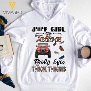 PERSONALIZED JEEP GIRL WITH TATOO AND PRETTY EYES WHITE TSHIRT / HOODIE QTVQ3011