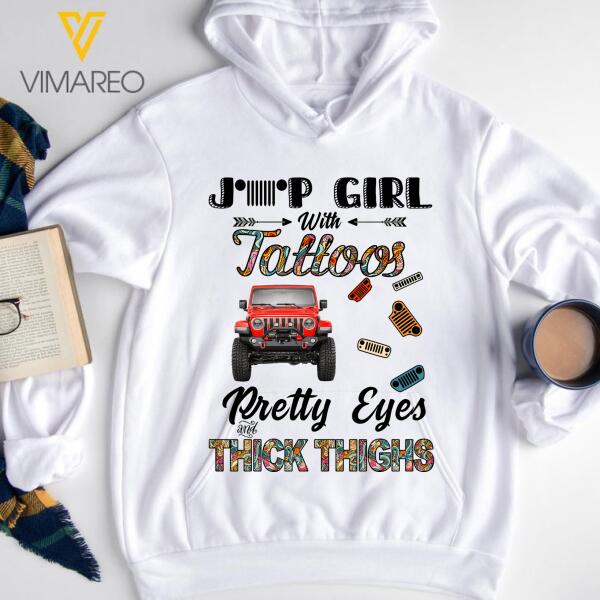 PERSONALIZED JEEP GIRL WITH TATOO AND PRETTY EYES WHITE TSHIRT / HOODIE QTVQ3011