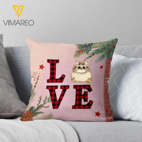 PERSONALIZED LOVE CAT CHRISTMAS PILLOW PRINTED QTTN0212