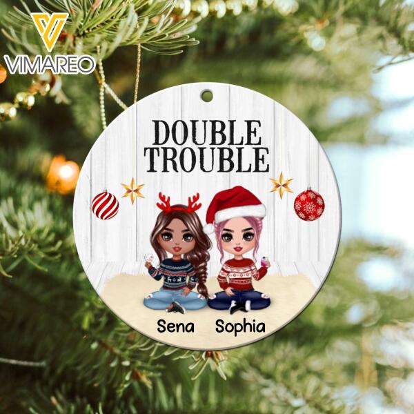 PERSONALIZED DOUBLE TROUBLE HANGING ORNAMENT CHRISTMAS QTDT0412