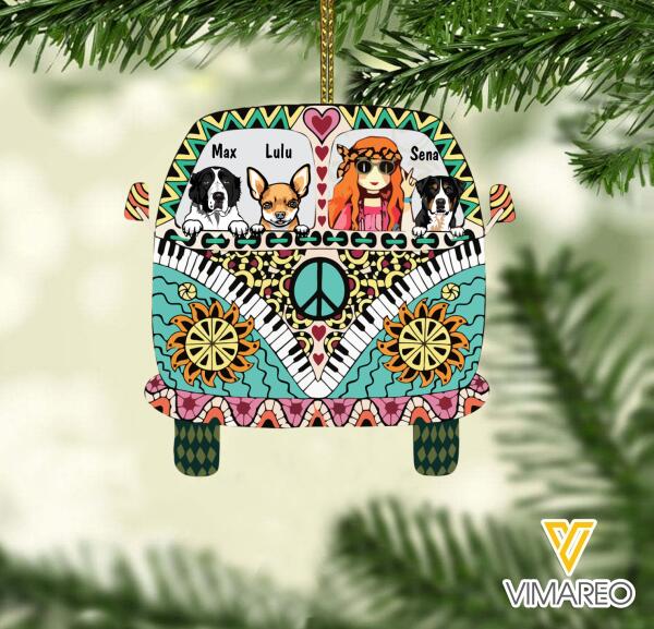 PERSONALIZED DOG HIPPIE GIRL HANGING ORNAMENT CHRISTMAS TNMA0612