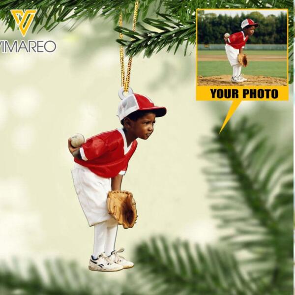 PERSONALIZED BASEBALL KID HANGING ORNAMENT CHRISTMAS DEC-LN08