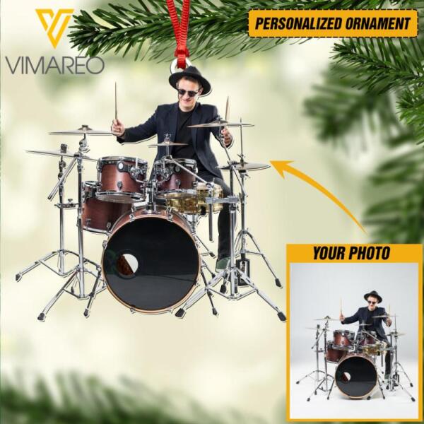 PERSONALIZED DRUM PHOTO HANGING ORNAMENT DEC-DT08