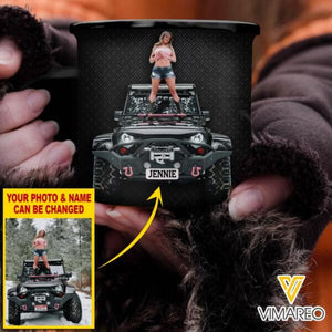 PERSONALIZED JEEP PHOTO GIRL STEEL MUG 12OZ 3D PRINTED QTMA0912