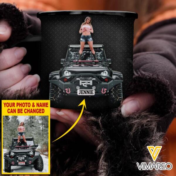 PERSONALIZED JEEP PHOTO GIRL STEEL MUG 12OZ 3D PRINTED QTMA0912