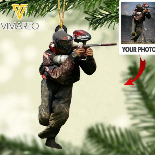 PERSONALIZED PAINTBALL GUN SHOOTING PHOTO HANGING ORNAMENT MTTQ1012