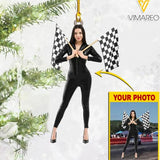 PERSONALIZED RACING GIRL PHOTO HANGING ORNAMENT DEC-MA10