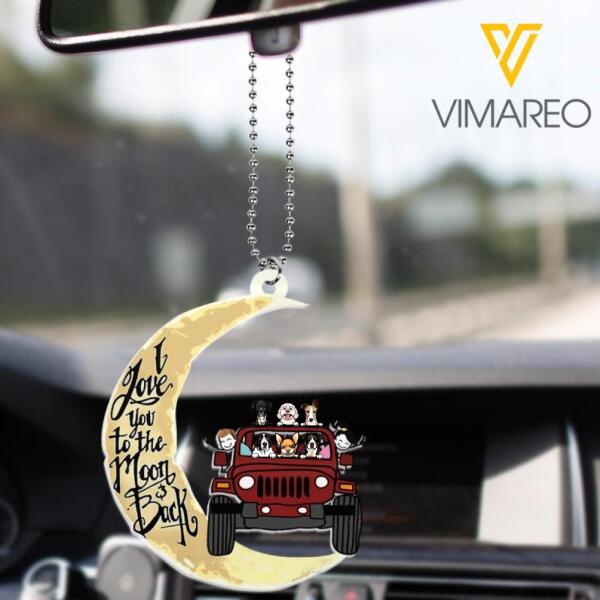 PERSONALIZED I LOVE YOU TO THE MOON AND BACK JEEP DOG CAR HANGING ORNAMENT TNTN2312