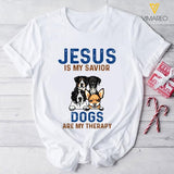 PERSONALIZED JESUS IS MY SAVIOR DOGS ARE MY THERAPY WHITE TSHIRT TNDT0401