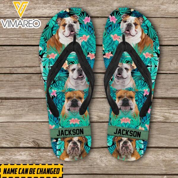 Personalized Bulldog Flip Flops Printed 22JAN-LN17
