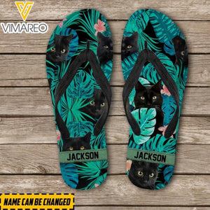 Personalized Black Cat Flip Flops Printed 22JAN-LN17
