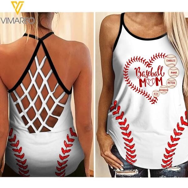 PERSONALIZED BASEBALL MOM WITH KID NAME CRISS CROSS TANK TNTN2401