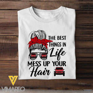 PERSONALIZED THE BEST THINGS IN LIFE MESS UP YOUR HAIR JEEP GIRL WHITE TSHIRT TNTN0802