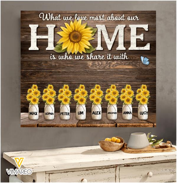 PERSONALIZED WHAT WE LOVE MOST ABOUT OUR HOME SUNFLOWER CANVAS TNVQ1202