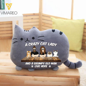 PERSONALIZED A CRAZY CAT LADY AND A GRUMPY OLD MAN LIVE HERE PILLOW 22FEB-DT15